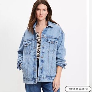 NWT! LOFT - Oversized Denim Trucker Jacket in Light Wash Indigo, Sz Medium